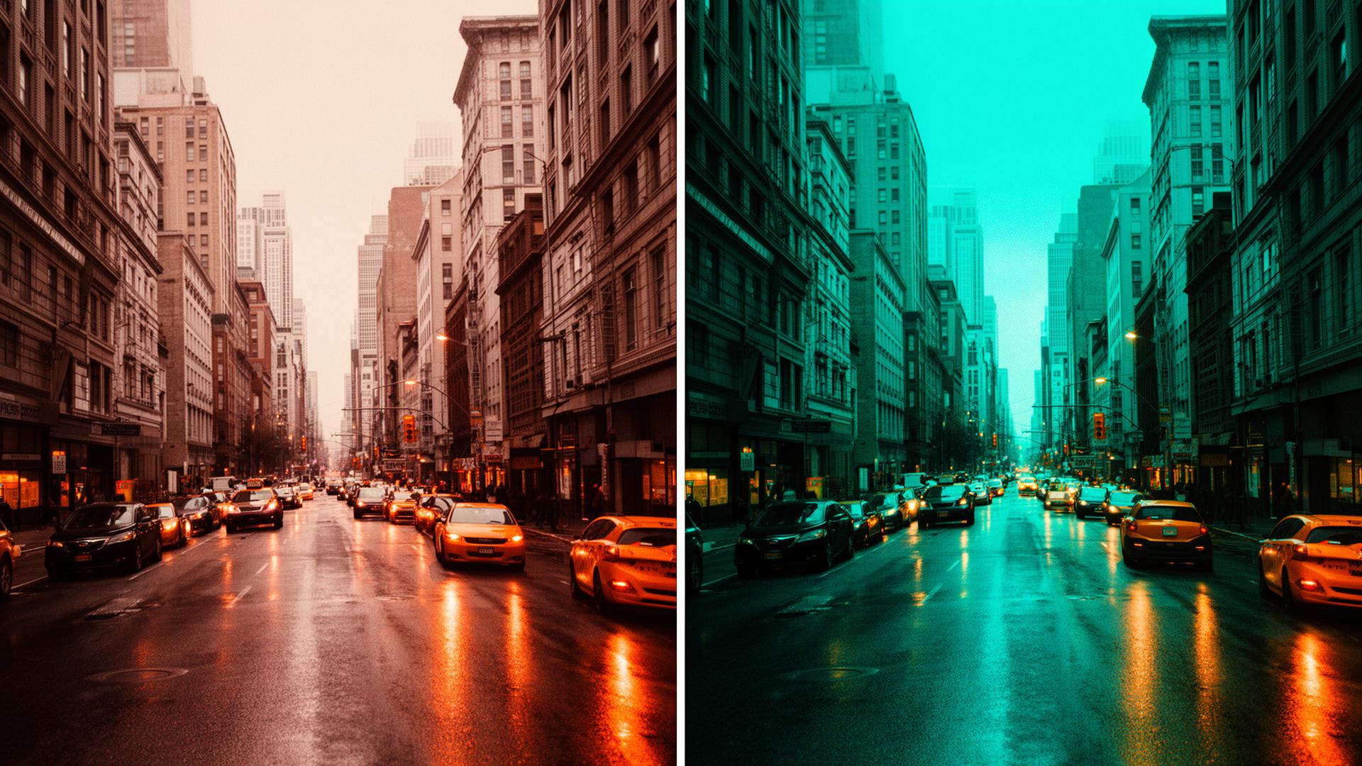 Before and after color grading